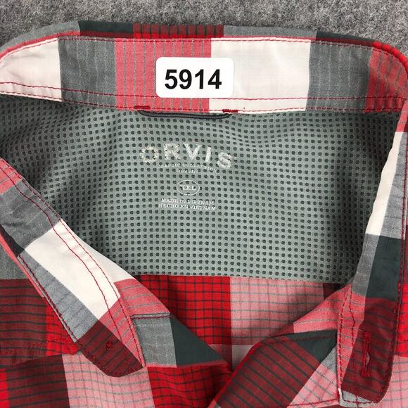 Orvis Mens Button-Up Shirt XXL Red Plaid Short Sleeve Fishing Outdoor Casual - Picture 10 of 10